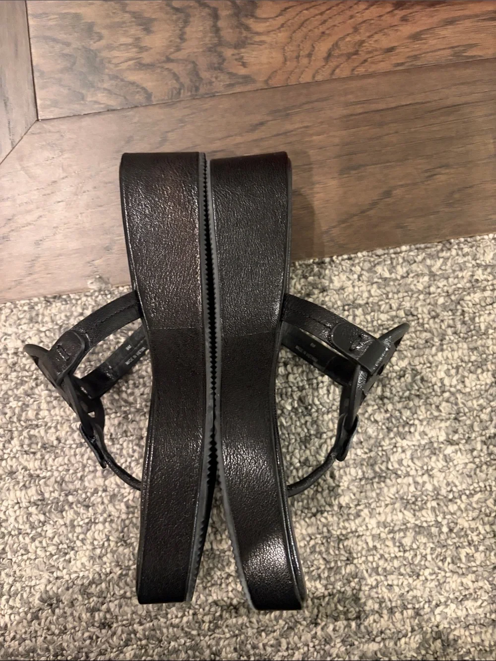 Tory Burch Miller Black Leather Wedge Platform Sandals Sz 8